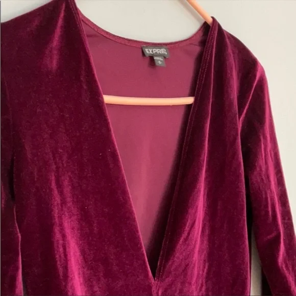 Express Velvet Burgundy Bodysuit - Picture 2 of 4